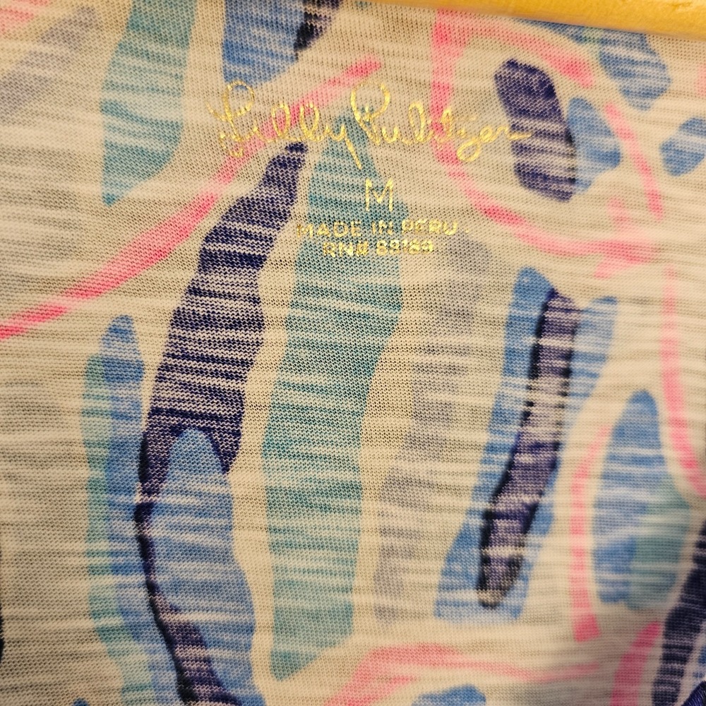 Lilly Pulitzer 100% Cotton VNeck Tee Top Womens M Lightweight Nautical Pink Blue - Picture 3 of 10